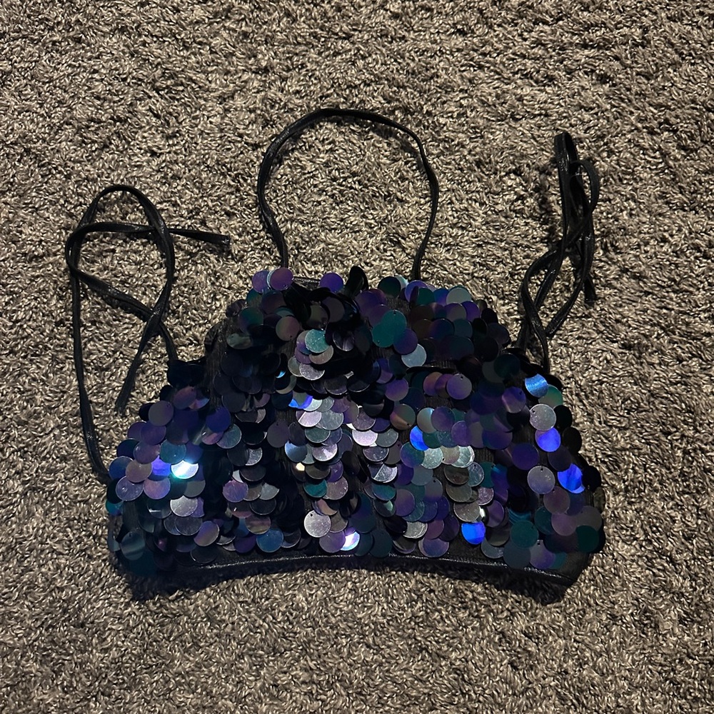 Sequin Black Crop Top